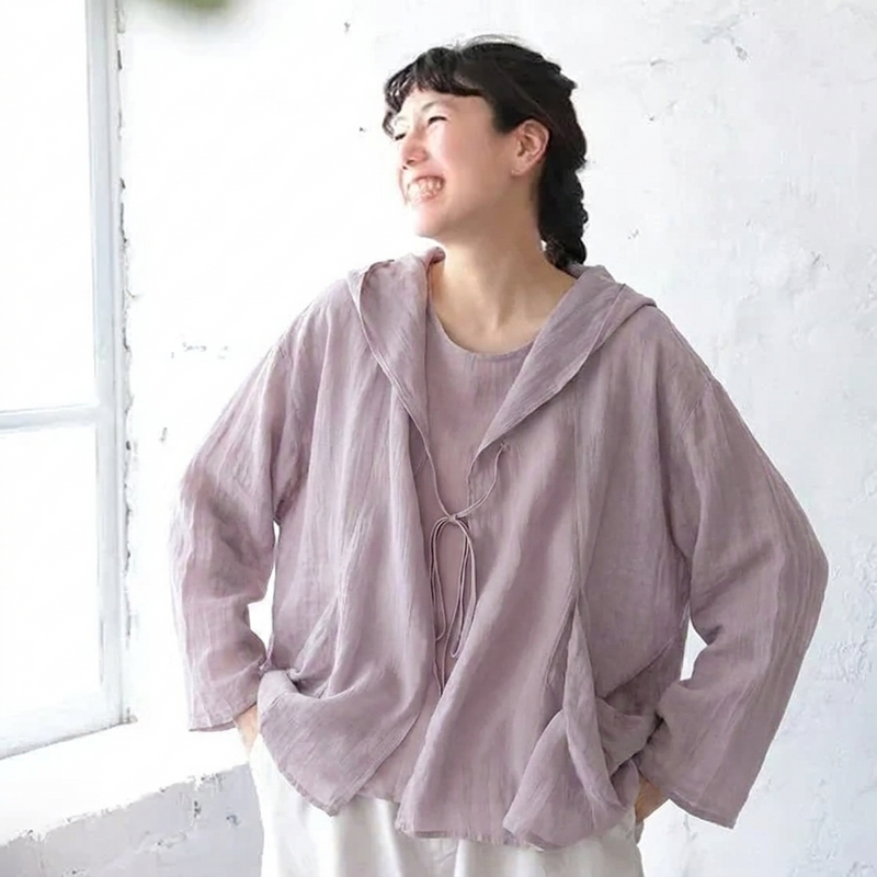 綿麻 フード付き ポケット付き 接触冷感 日焼け止め カーディガン