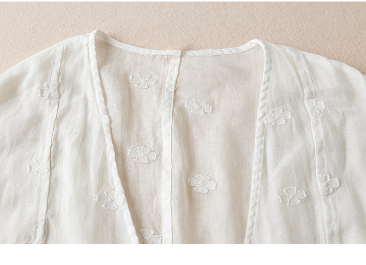 Vネック ビッグシルエット 刺繍 レトロ 長袖 カーディガン