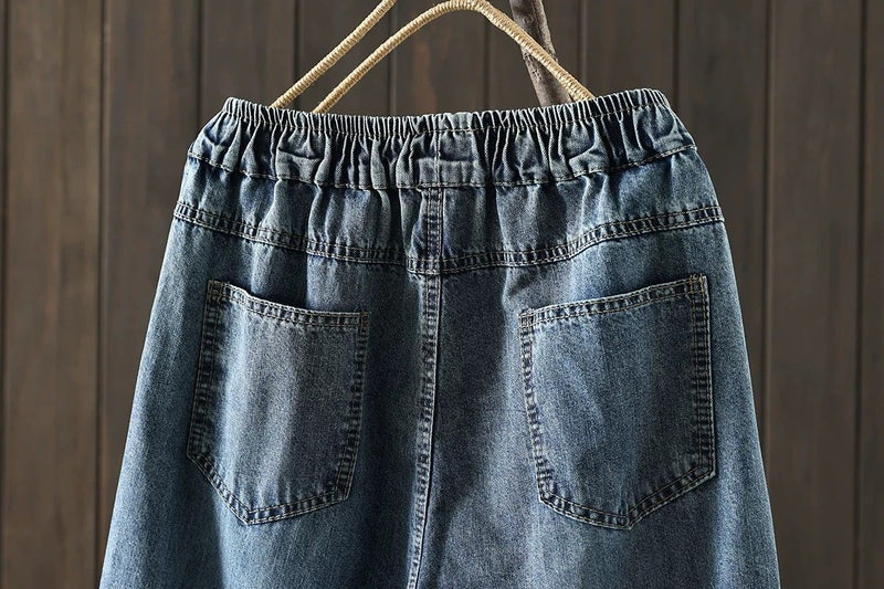 登場 刺繍 8分丈 レトロ ジーンズ