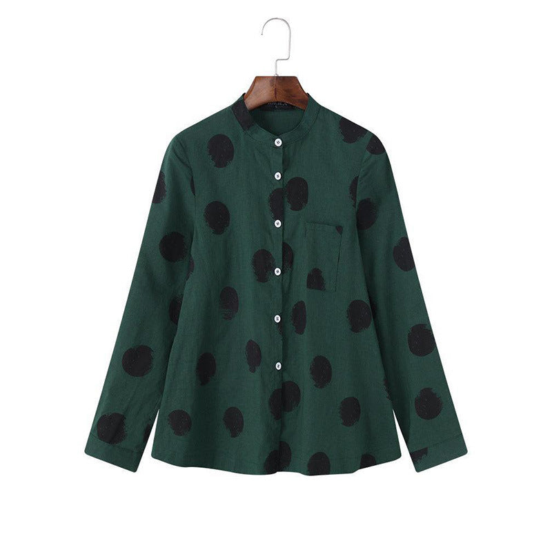 XS~5XL ドット柄 プリント ノーマルスリーブ 長袖 シャツ