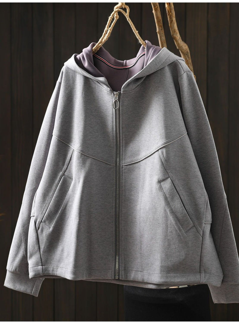 L~5XL フード付き 前開きポケット付き ゆったりシルエット 長袖ジャケット