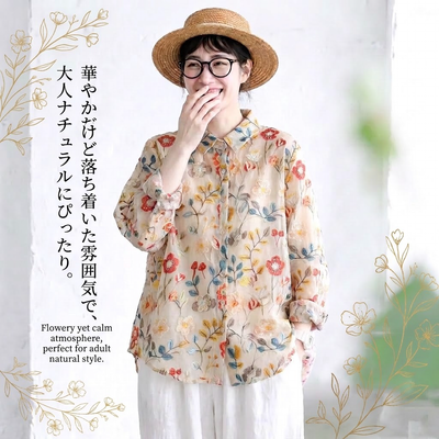 M-2XL 見逃し厳禁 花柄 レトロ シングルブレスト 折り襟 長袖 シャツ-写真通り-2XL
