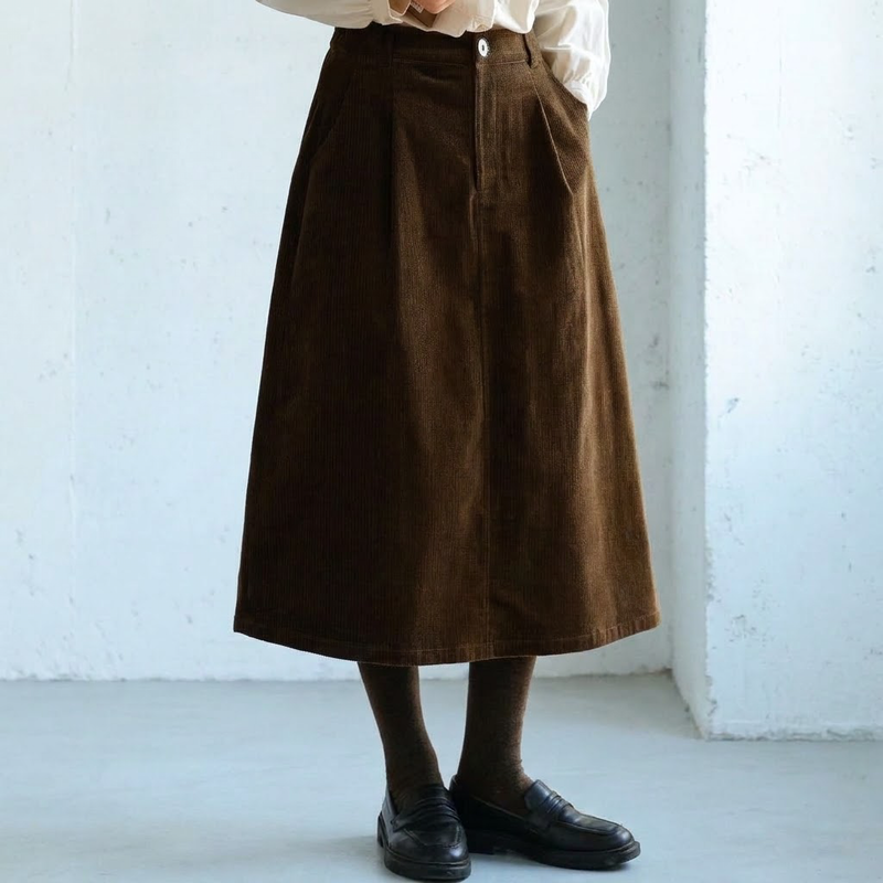 コーデュロイ ハイウエストAラインロングスカート