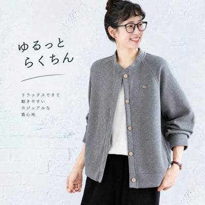 M-2XL ゆったり スタンドカラー 前開き 体型カバー カジュアル ジャケット-グレー-2XL