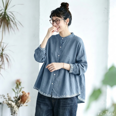 M~4XL コットン 刺繍 長袖 シャツ