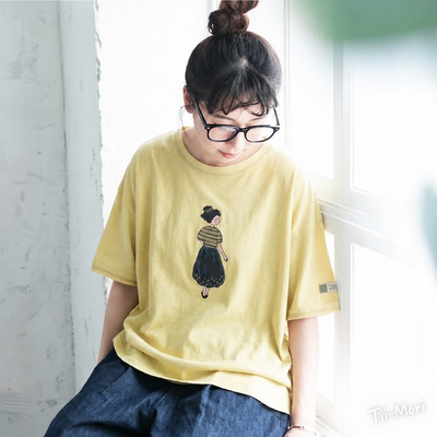 コットン ラウンドネック プリント Tシャツ