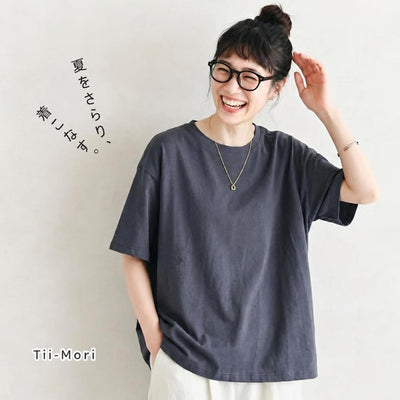 M~4XL ラウンドネック 切り替え 半袖 無地 Tシャツ