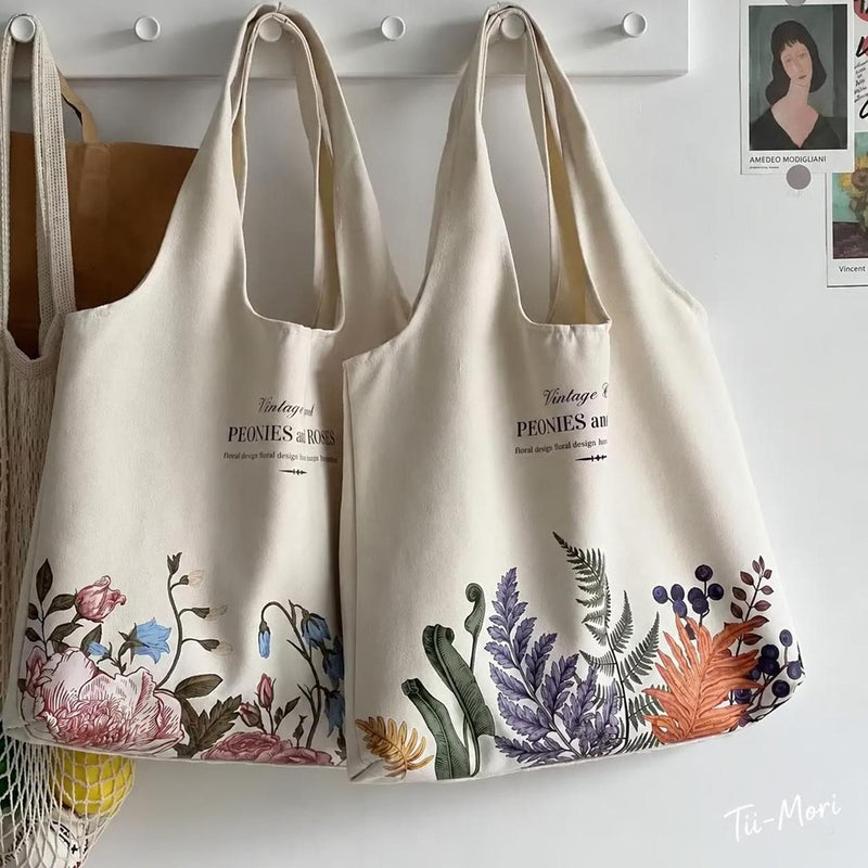 花柄プリント キャンバストートバッグ