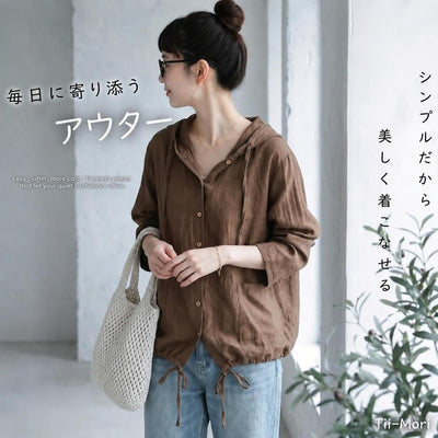 コットン XL~5XL 無地 ボタン フード付き 長袖 シャツ