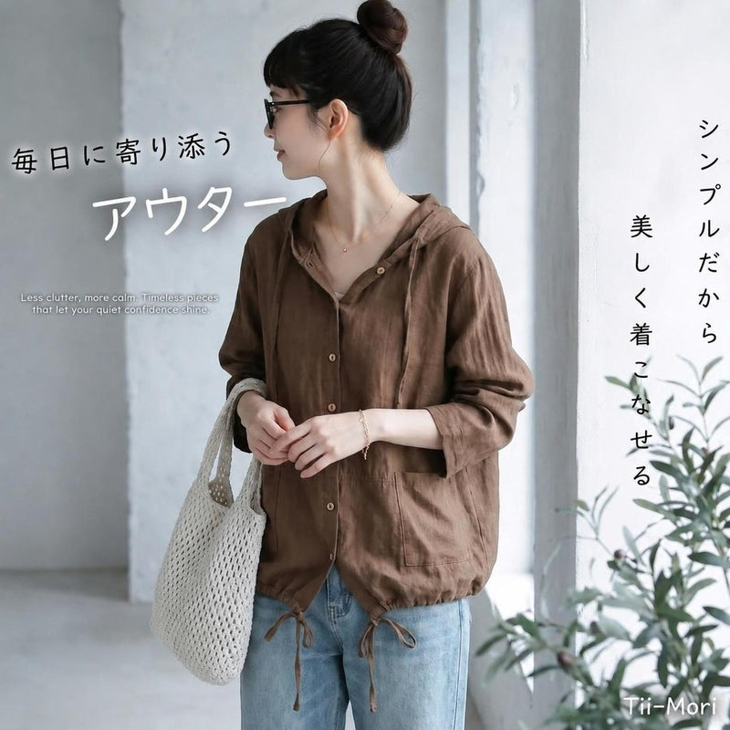 コットン XL~5XL 無地 ボタン フード付き 長袖 シャツ