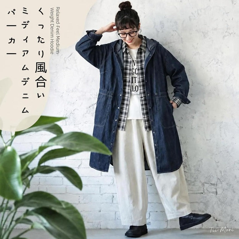 S~4XL くったり風合い ミディアムデニムパーカー
