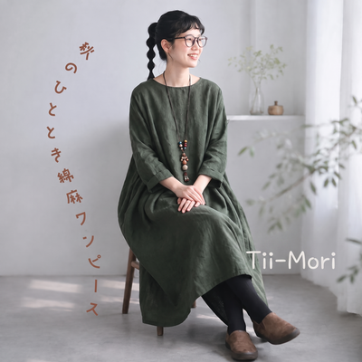 S~5XL 綿麻ワンピース