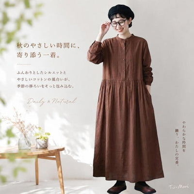 レトロ ハーフオープン ロングワンピース