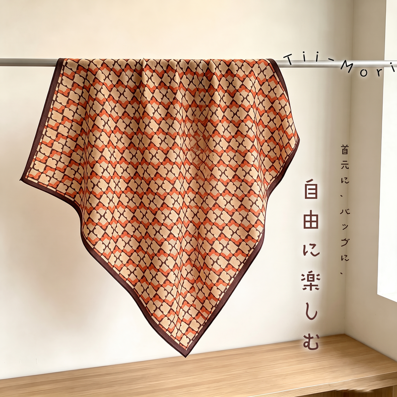 新登場 秋色 プリント レトロ スカーフ