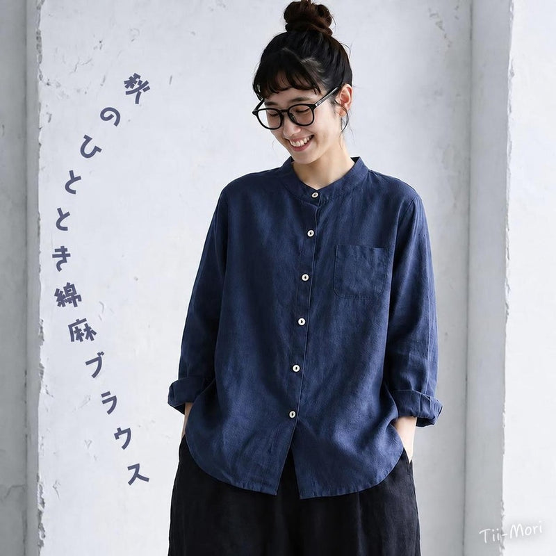 M~4XL 綿麻ブラウス