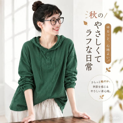 晩夏から秋向け 長袖 フード付き T シャツ