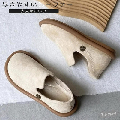 無地 レトロ ラウンドトゥ ローファー