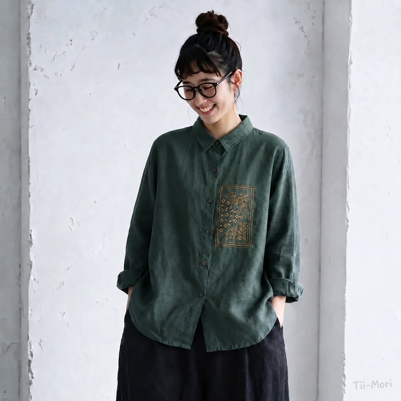 刺繍 ボタン シャツ