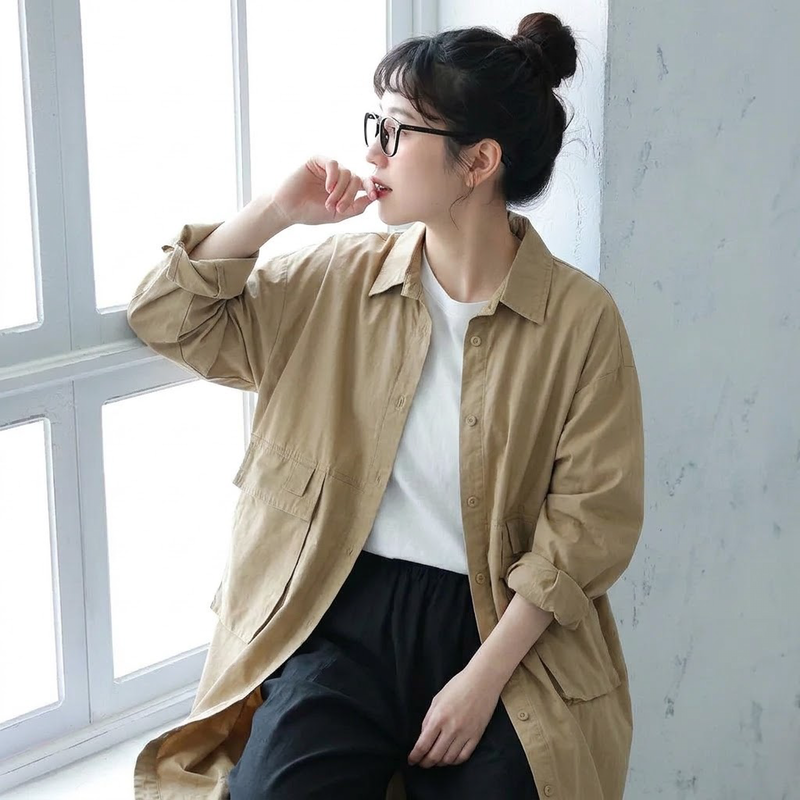 ワークデザイン ミディ丈 シャツコート