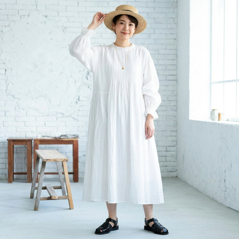 刺繍入り Aラインロングワンピース