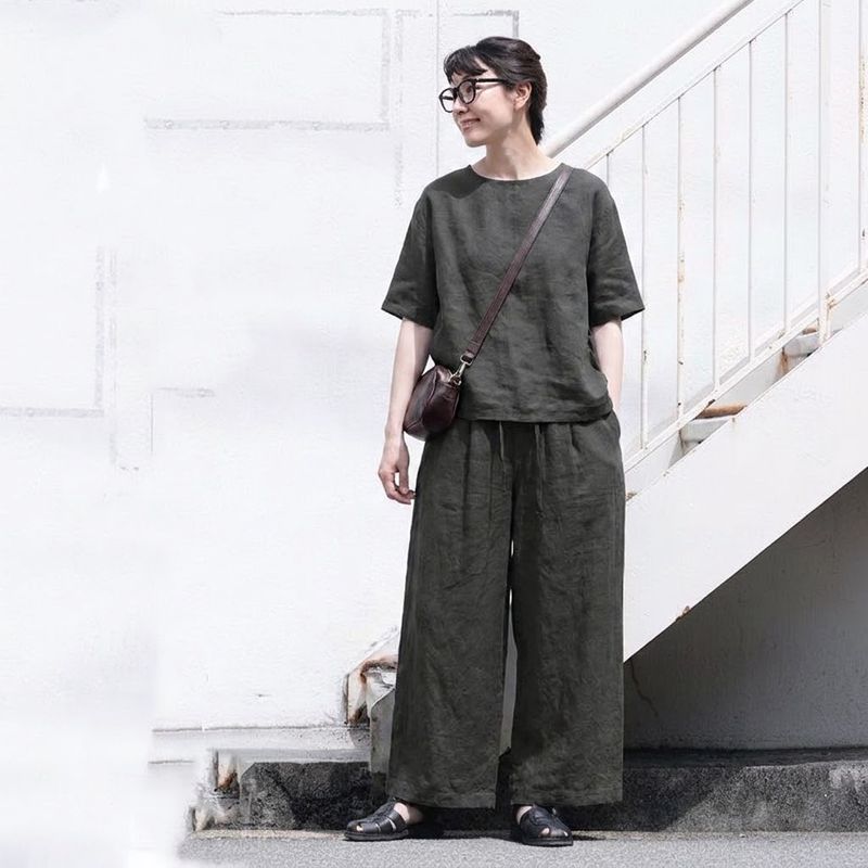M~4XL ハイウエスト ストレート ワイドパンツ レトロ 9 分丈パンツ