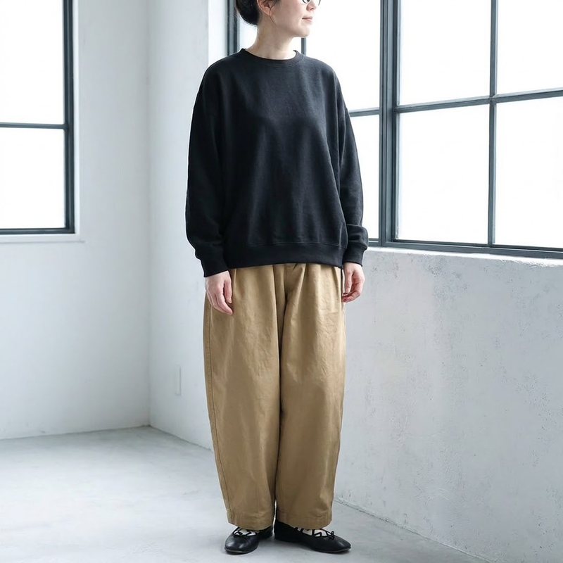 バルーンスリーブ 丸襟 ワイドパンツ セットアップ 肌寒さ対応