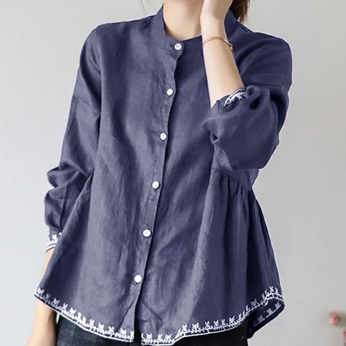M～4XL コットン 刺繍 長袖 シャツ