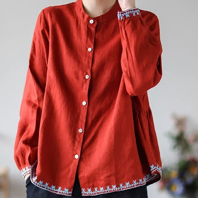 M～4XL コットン 刺繍 長袖 シャツ