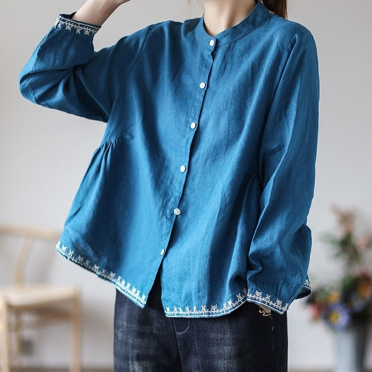 M～4XL コットン 刺繍 長袖 シャツ