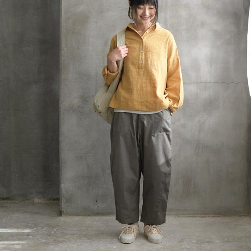 S～4L コットン ハイウエストパンツ
