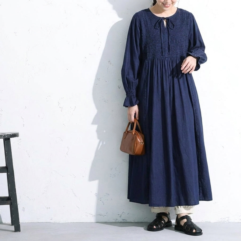 刺繍入り Aラインロングワンピース