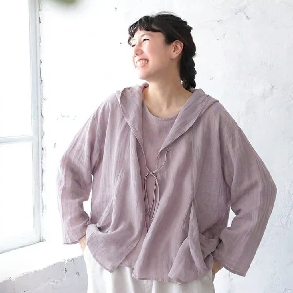 綿麻 フード付き ポケット付き 接触冷感 日焼け止め カーディガン