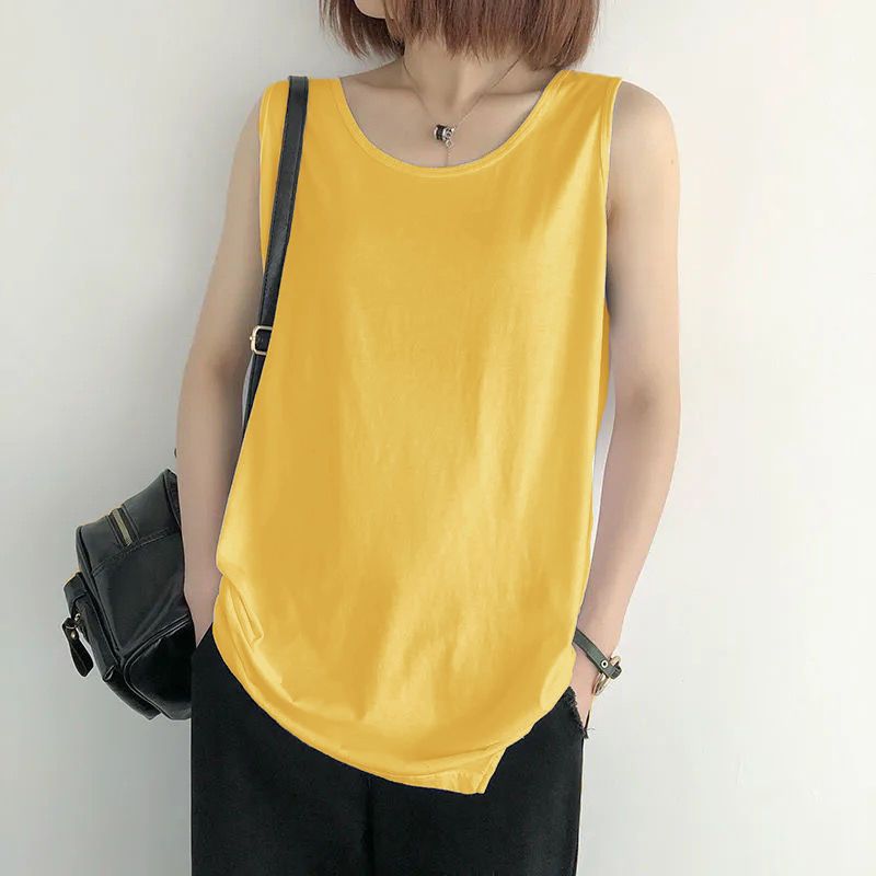 無地 プルオーバー ノースリーブ ラウンドネック タンクトップ／キャミソール