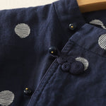 リネン×コットン混 ドット刺繍 ブラウス