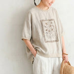 プリント コットン混 半袖Tシャツ ルーズ