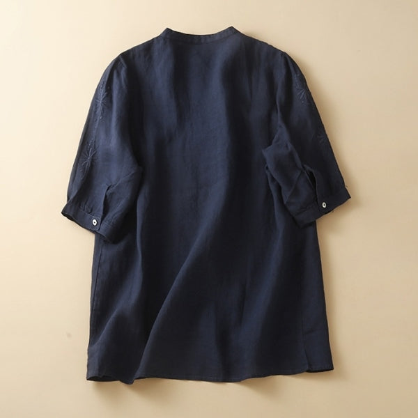綿麻 ゆったり刺繍シャツ