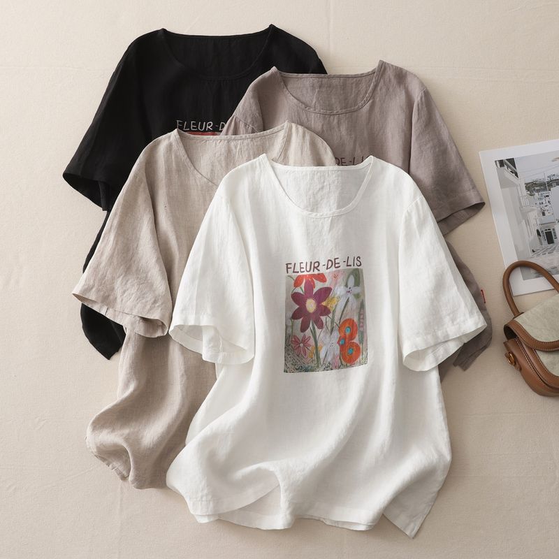 プリント ラウンドネック プルオーバー 半袖 Tシャツ