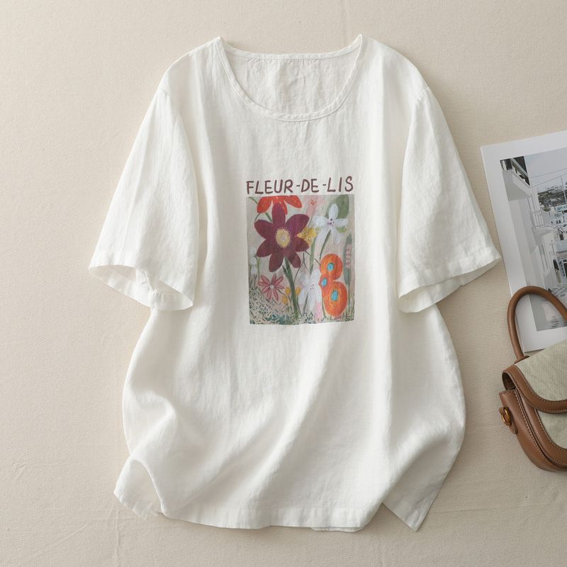 プリント ラウンドネック プルオーバー 半袖 Tシャツ