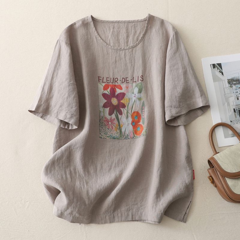 プリント ラウンドネック プルオーバー 半袖 Tシャツ
