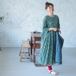 M～5XL 北欧の花畑 Aライン 五分袖ワンピース