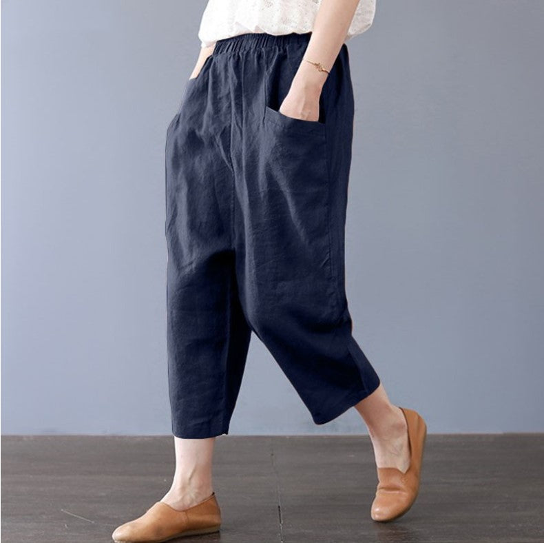 S～5XL 綿麻 無地 アンクル丈（9分丈） 着心地抜群 脚長効果 デイリーコーデ 通勤 パンツ