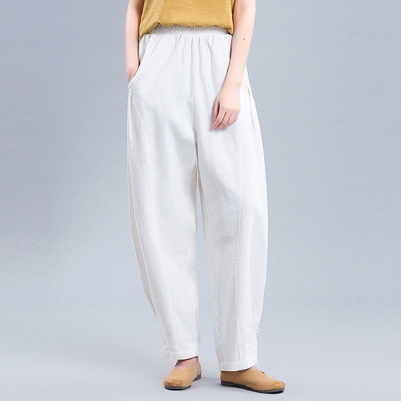 M～4XL 綿麻 ポケット付き アンクル丈（9分丈） パンツ