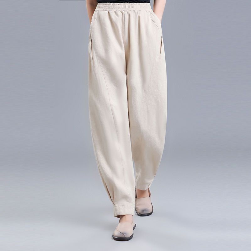 M～4XL 綿麻 ポケット付き アンクル丈（9分丈） パンツ