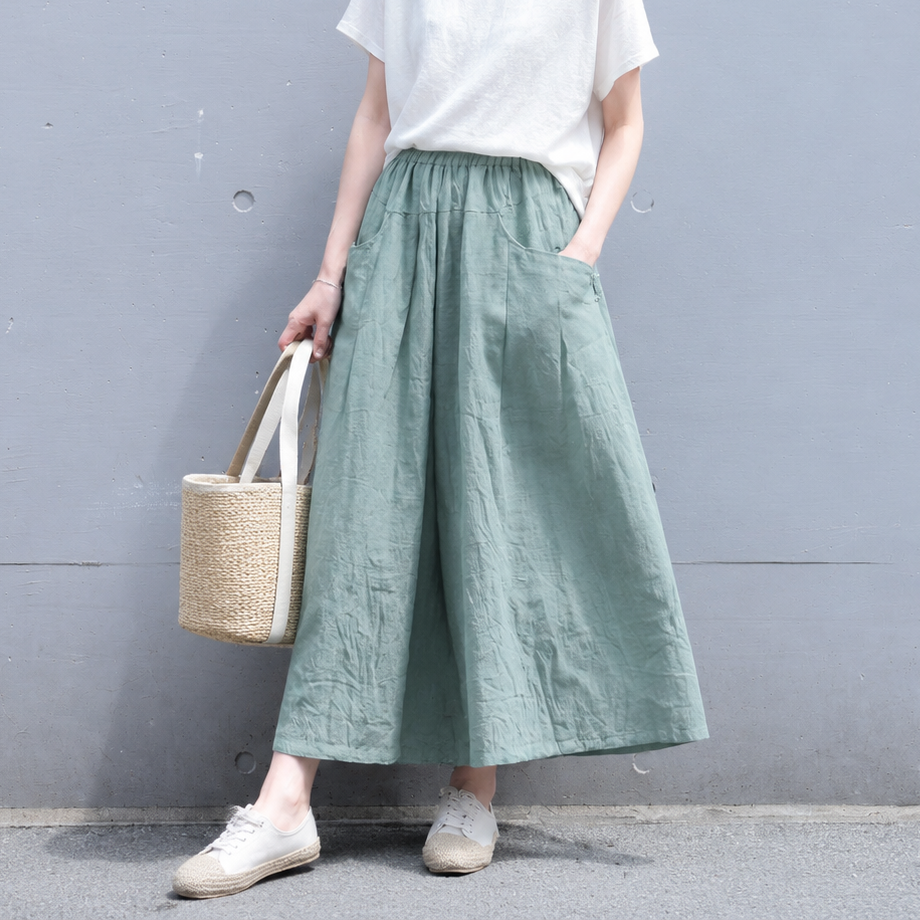 綿麻 切り替え パンツ