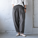 綿麻 ハイウエストワイドテーパードパンツ