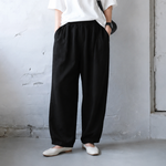 綿麻 ハイウエストワイドテーパードパンツ
