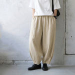 綿麻 ハイウエストワイドテーパードパンツ