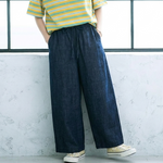 ベルト付き デニムワイドクロップドパンツ