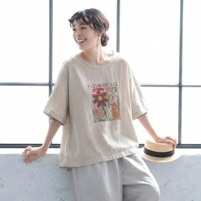 プリント ラウンドネック プルオーバー 半袖 Tシャツ