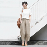 S～5XL 綿麻 無地 アンクル丈（9分丈） 着心地抜群 脚長効果 デイリーコーデ 通勤 パンツ